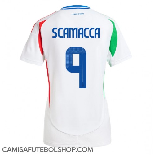 Camisa de time de futebol Itália Gianluca Scamacca #9 Replicas 2º Equipamento Feminina Europeu 2024 Manga Curta